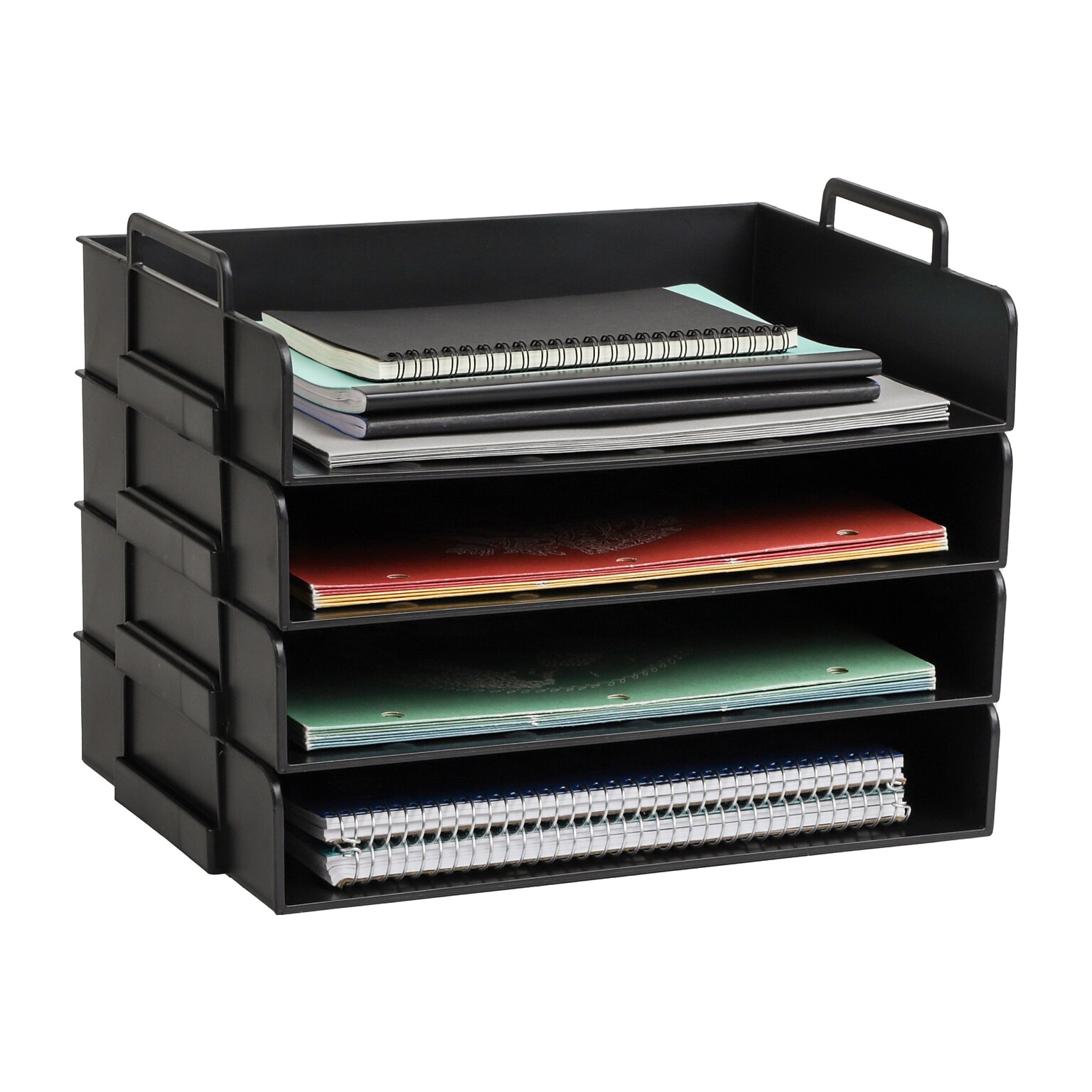 Mind Reader 4-Compartment Stackable Plastic Desk Tray, Black (DANSTACK4-BLK)