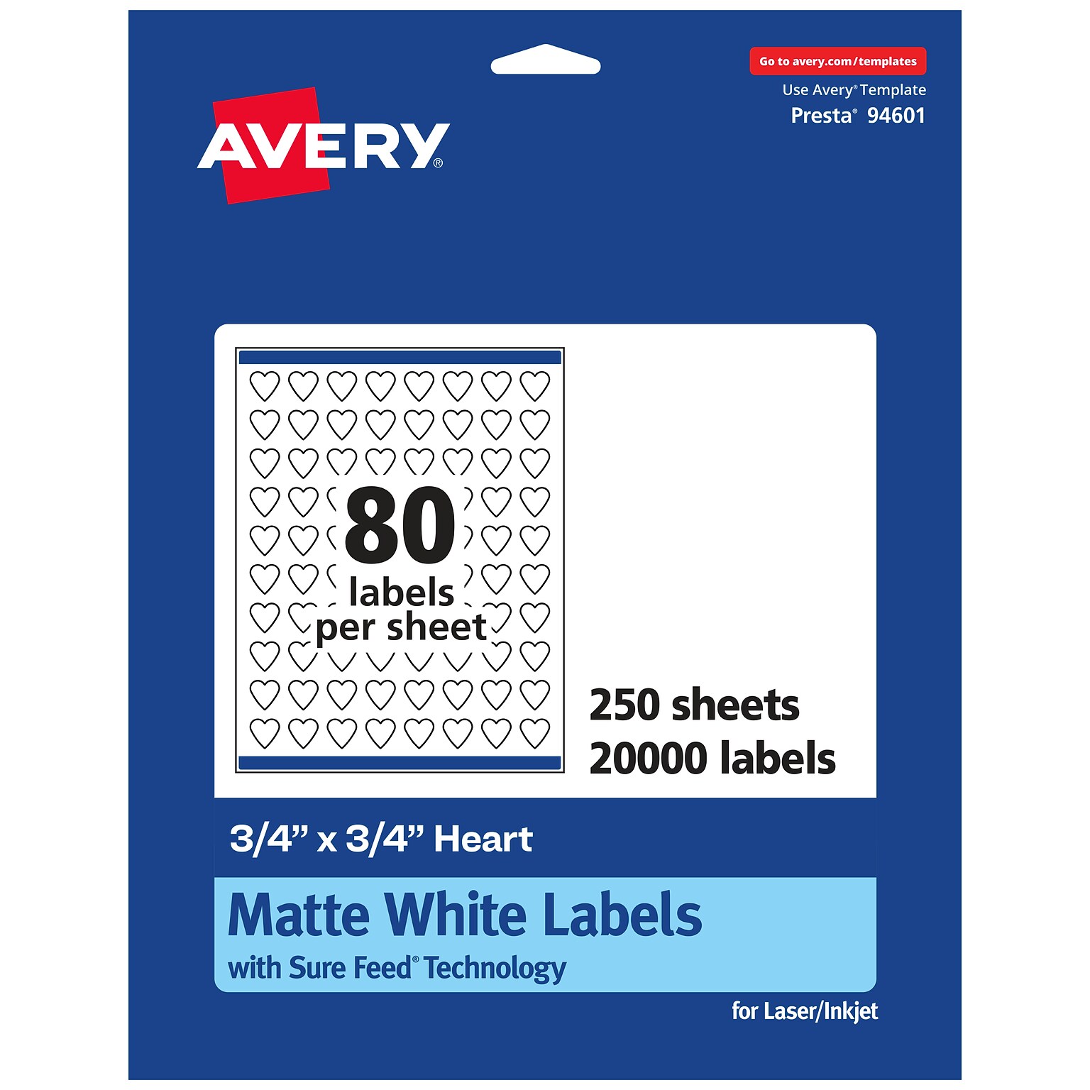 Avery Laser/Inkjet Multipurpose Labels, 0.75  x 0.75, Matte White, 20000/Box (94601)