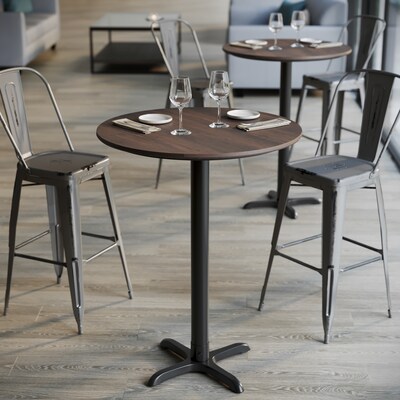 Flash Furniture Acadia 31.25" Round Wooden Dining Table with X-Base, Dark Brown/Black Base (STRD31WBRT2222B)