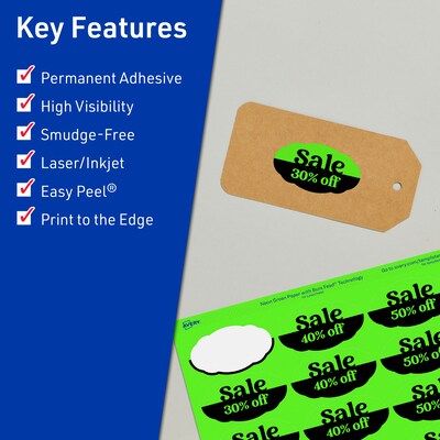 Avery Decorative Edge Multipurpose Labels, 1-1/8 x 2-1/4, Neon Green, 210/Pack (94061)