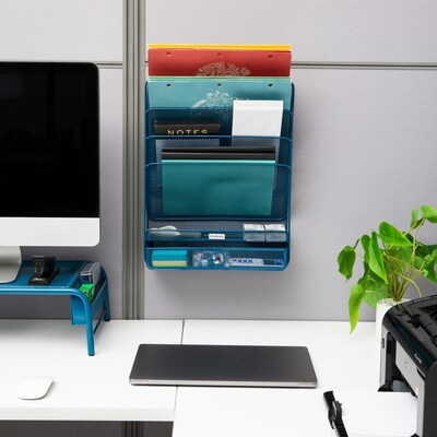 Mind Reader 7-Compartment Metal Desk Shelf, Turquoise (MAGROUND-TUR)