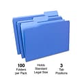 Quill Brand® File Folders, Assorted Tabs, 1/3-Cut, Legal, Blue, 100/Box (741013BE)