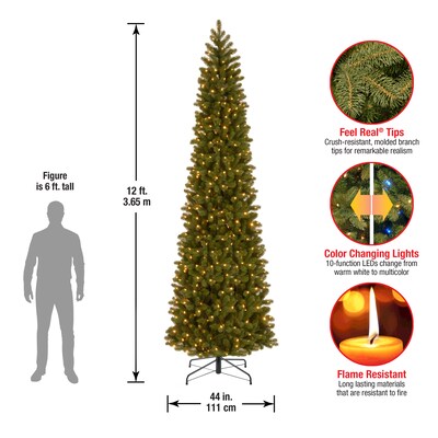 National Tree Company 12' Pre-Lit Downswept Douglas Fir Pencil Slim Artificial Christmas Tree with Color LED Lights