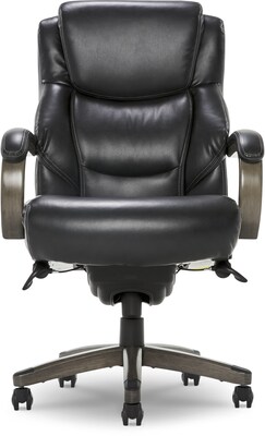 La-Z-Boy Delano Ergonomic Leather Executive Big & Tall Chair, 400 lb. Capacity, Jet Black/Gray (CHR10045B)