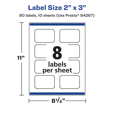 Avery Laser/Inkjet Multipurpose Labels, 2" x 3", White, 80 Labels/Pack (94267)