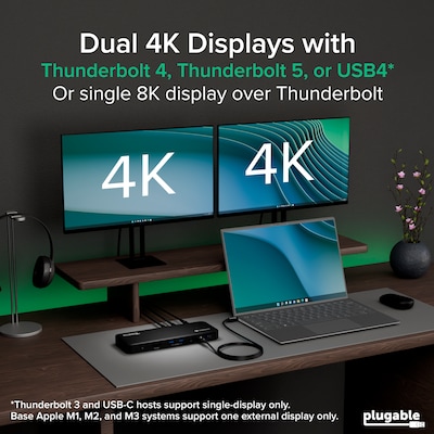 Plugable Thunderbolt 4 Dock Dual Monitor Laptop Docking Station, 100W (TBT4-UD5)