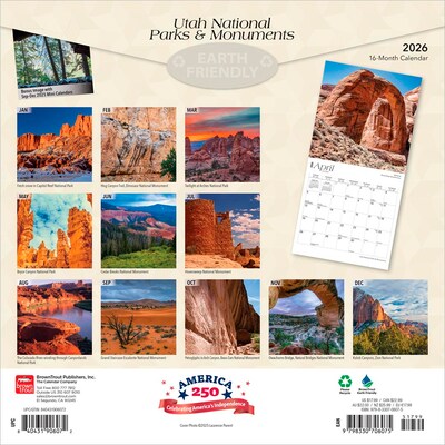 2026 BrownTrout Utah National Parks & Monuments 12 x 12 Monthly Wall Calendar (9798330706075)