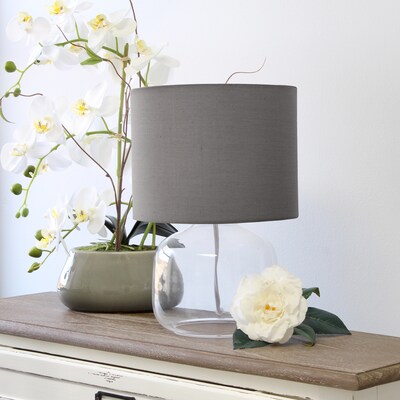 Simple Designs Glass Table Lamp Fabric Shade, Clear with Gray Shade (LT2064-CLG)