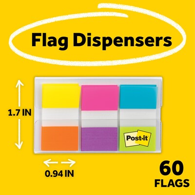 Post-it® Flags, .94" Wide, Alternating Electric Glow Collection, 60 Flags/Pack (680-EG-ALT)