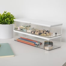 Martha Stewart Grady Plastic Stackable Storage Organizer with White Engineered Wood Lid, Clear, 3/Se