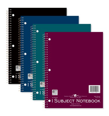 Roaring Spring Paper Products 1-Subject Notebooks, 8" x 10.5", Wide Ruled, 70 Sheets, Assorted Colors, 24/Case (10021CS)