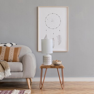 Simple Designs Fresh Prints Table Lamp, Tan Flowers (LT2077-FLO)