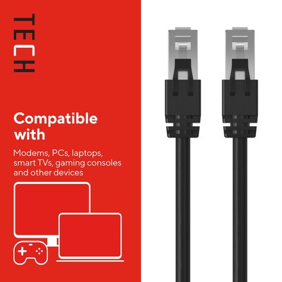 Staples TECH 15 ft. Cat-8 Ethernet Cable, Male to Male, Black (ST62464)