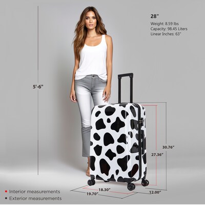 InUSA Prints 30.76 Hardside Suitcase, 4-Wheeled Spinner, TSA Checkpoint Friendly, Cow Animal Print (IUAPC00L-COW)