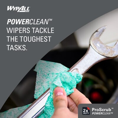 WypAll PowerClean ProScrub Heavy Duty Wet Wipers, Green, 75 Wipers/Bucket, 6 Buckets/Carton (91371)