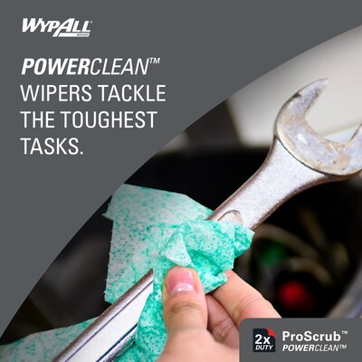 WypAll PowerClean ProScrub Fabric Cleaning Wipers, 12" x 9.5", Green, 75 Wipers/Box (91371EA)