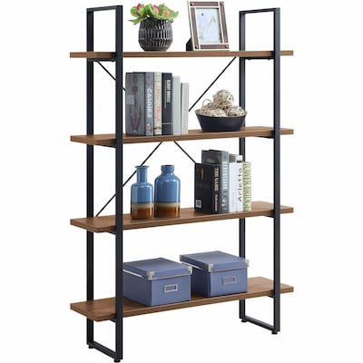 Lorell SOHO 57.5" 4-Shelf Rustic Metal Frame Bookcase, Walnut Steel (LLR97619)