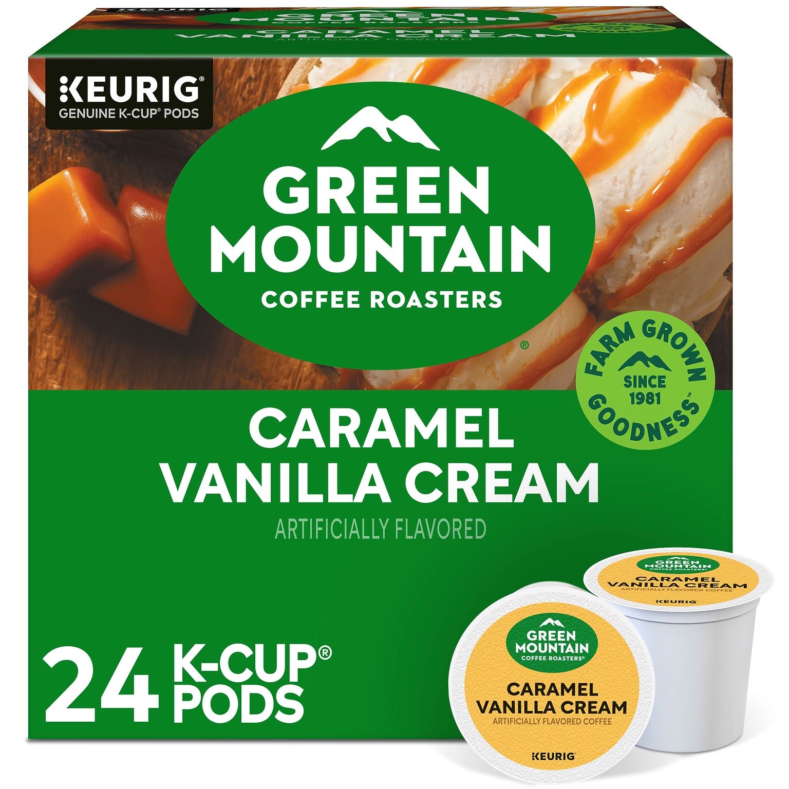 Green Mountain Caramel Vanilla Cream Coffee Keurig® K-Cup® Pods, Light Roast, 24/Box (5000330109)