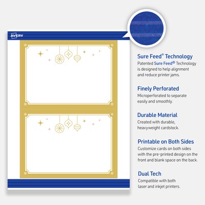 Avery Gold-Metallic Ornaments General Use Blank Cards, White, 20/Pack (S00-FH5)
