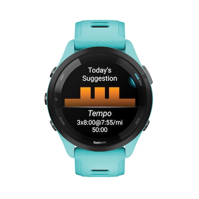Garmin Forerunner 265 Smartwatch, GPS, 46mm, Aqua/Black Silicone Band (010-02810-02)