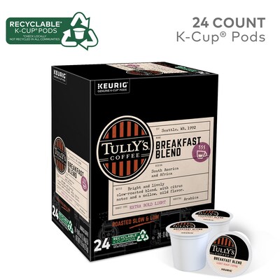 Tully's Breakfast Blend Coffee, Light Roast, 0.40 oz. Keurig® K-Cup® Pods, 24/Box (192719)