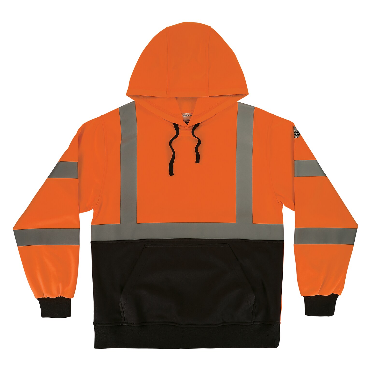 GloWear 8311BK High Visibility Long Sleeve Black Bottom Hooded Sweatshirt, ANSI Type R Class 3, Orange, 5XL (22889)