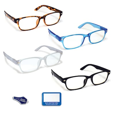 Boost Eyewear Reading Glasses Blue Light Blockers +2.0 Rectangular Frames Assorted Colors (20200-4PK