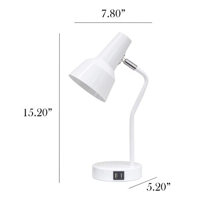 Simple Designs Sleek Essentials LED Desk Lamp, 15.2", with USB Ports, White (LD1072-WHT)