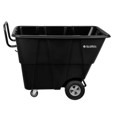 Global Industrial Standard Duty Plastic Tilt Truck, 1/2 Cu. Yd. Cap, 850 Lbs. Capacity, Black (80035