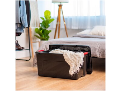 Iris Stack & Pull 72 Qt. Latch Lid Storage Bin, Black/Red, 3/Pack (580108)