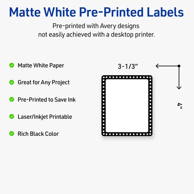 Avery Laser/Inkjet Rectangle Multipurpose Labels, 4 x 3-1/3, White, 40/Pack (S00DKN)