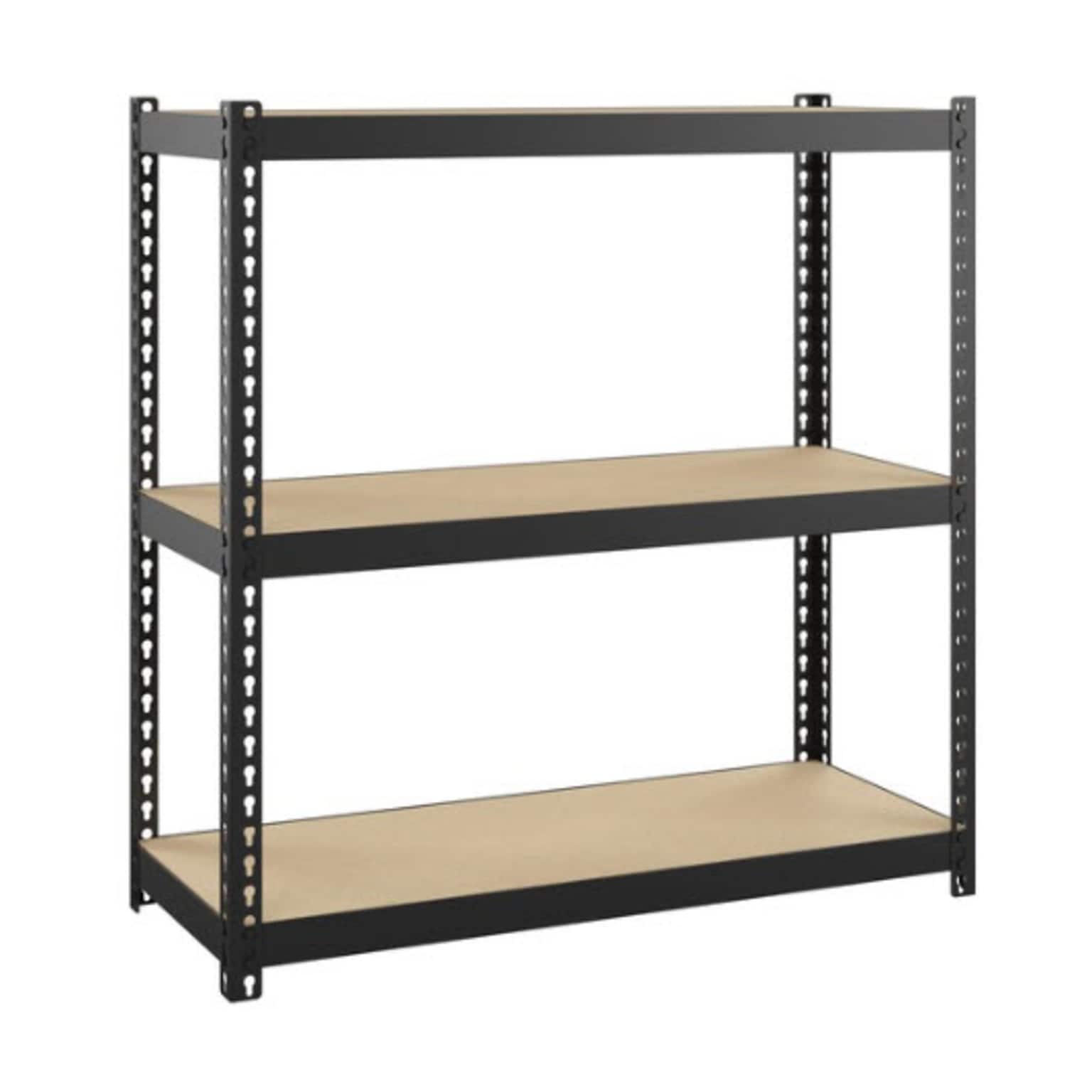 Lorell Iron Horse Narrow Riveted Shelving Unit, 200 lb. Capacity, 30W x 12D x 30H, Black/Natural (LLR66962)