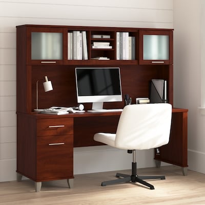 Bush Home Somerset 72W Office Desk with Drawers and Hutch, Hansen Cherry (SET018HC)