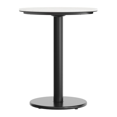 Flash Furniture Acadia 24" Round Wooden Dining Table with Round Base, White Faux Marble/Black Base (STRD24WMATR18)