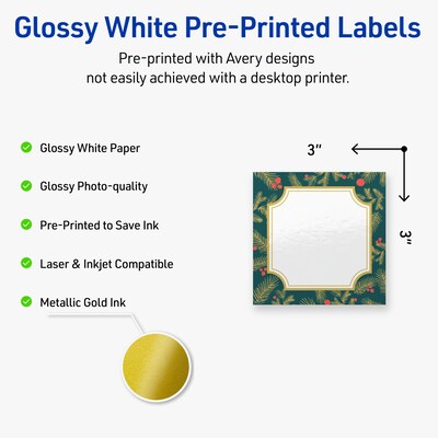 Avery Square Multipurpose Labels, 3 x 3, White, 60/Pack (19479370504)