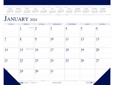 2024 House of Doolittle Compact 18.5 x 13 Monthly Desk Pad Calendar, White/Blue (1506-24)