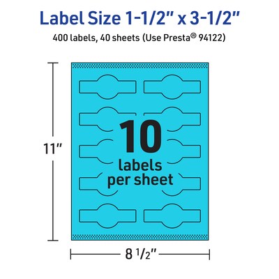 Avery Printable Decorative Edge Multipurpose Labels, 1.5" x 3.5", Bright Blue, 400/Pack (94122)