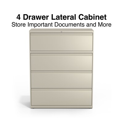 Quill Brand® Commercial 4 File Drawers Lateral File Cabinet, Locking, Putty/Beige, Letter/Legal, 42.13"W (20062D)