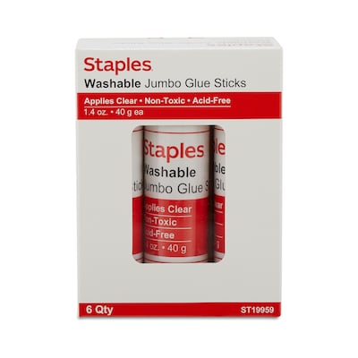 Staples Jumbo Washable Glue Sticks, 1.4 oz., Clear, 6 Pack – Large-Size Adhesive for Crafts, Posters & Classroom Projects