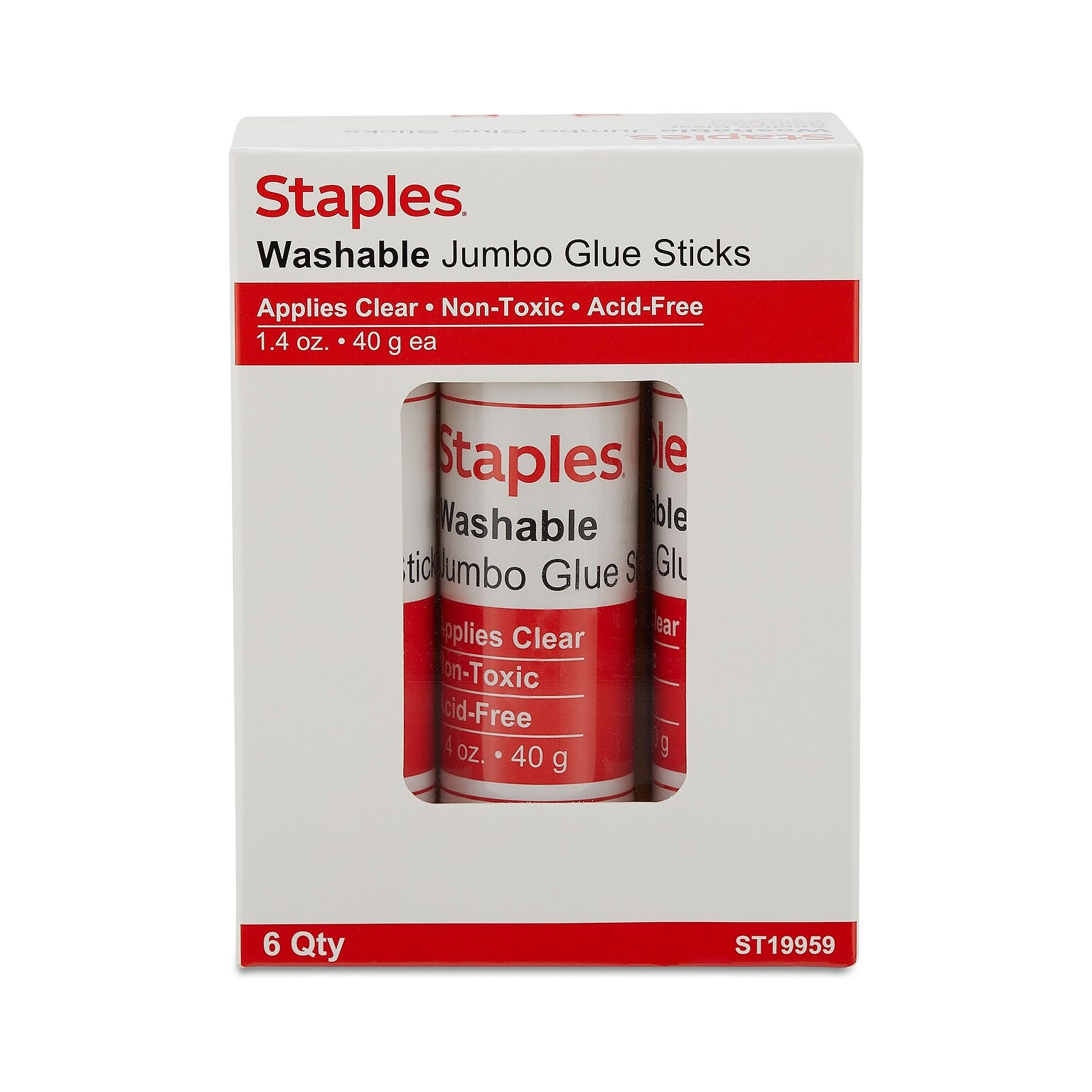 Staples Jumbo Washable Glue Sticks, 1.4 oz., Clear, 6 Pack – Large-Size Adhesive for Crafts, Posters & Classroom Projects