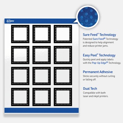 Avery Laser/Inkjet Square Multipurpose Labels, 2" x 2", White, 120/Pack (S00-DKQ)