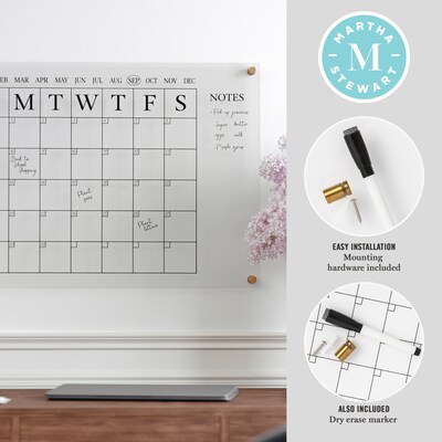 Martha Stewart Grayson Acrylic Black Print Dry Erase Wall Calendar with Notes, 24" x 18" (BRAC4560BKCLRBK)