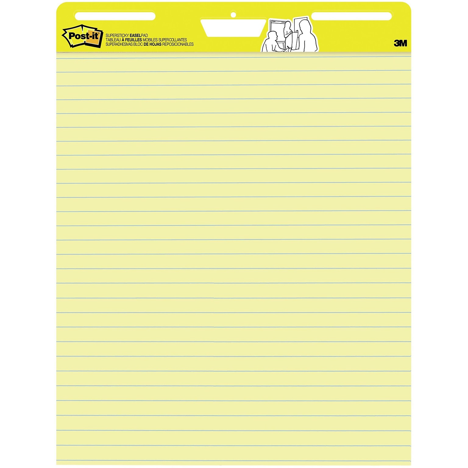 Post-it Super Sticky Easel Pad, 25 x 30 in., 2 Pads, 30 Sheets/Pad, Lined, 2x the Sticking Power, Canary Yellow