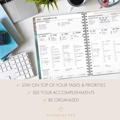 2027 Excello Brands 9.3" x 11" Weekly & Monthly Standard Planner, Plastic Cover, Teal Gold Marble (ESPRO-CY27-8511-54)
