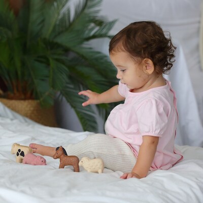 Plan Toys Wooden Farm Animals Playset, Multicolored, 4/Pack (PTS6127)