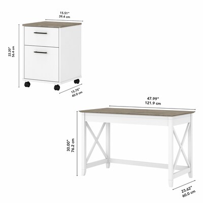 Bush Furniture Key West 48" Writing Desk with File Cabinet, Shiplap Gray/Pure White (KWS001G2W)