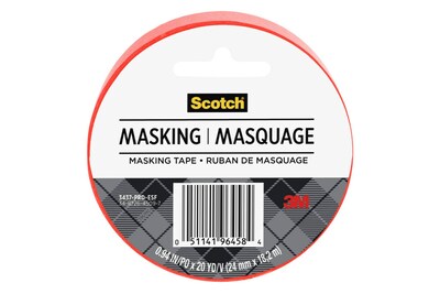 Scotch Expressions Masking Tape, 3 Core, 0.94 x 20 yds, Red, Green, Yellow, 3 Rolls/Pack