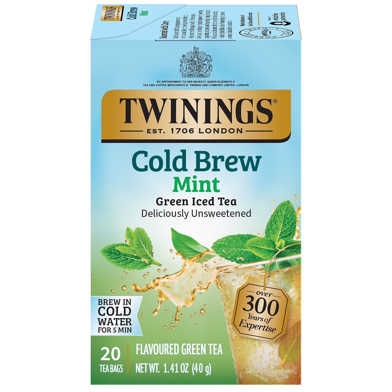 Twinings Iced Cold Brewed Mint Green Tea Bags, 20/Box (F07413)