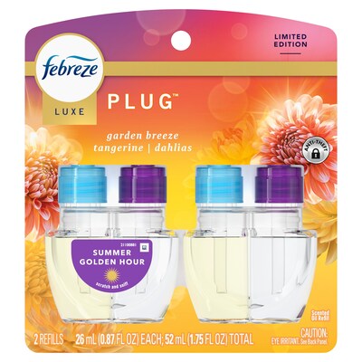 Febreze Plug In Oil Warmer Refill, Summer Golden Hour Scent, 0.87 oz., 2/Pack (15577)