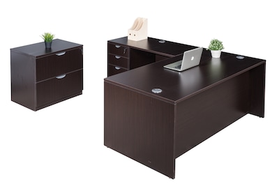 Boss Office Products 66 L-Shaped Desk with File Pedestal and Lateral File, Mocha (GROUPA19-MOC)